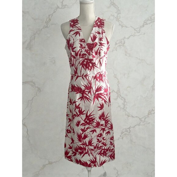 POLO RALPH LAUREN 100% Linen Cream Red Botanical Linen Wrap Dress Size 6 - Picture 1 of 14